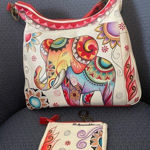 Anuschka Hand painted leather hobo with coin pouch. Like new!